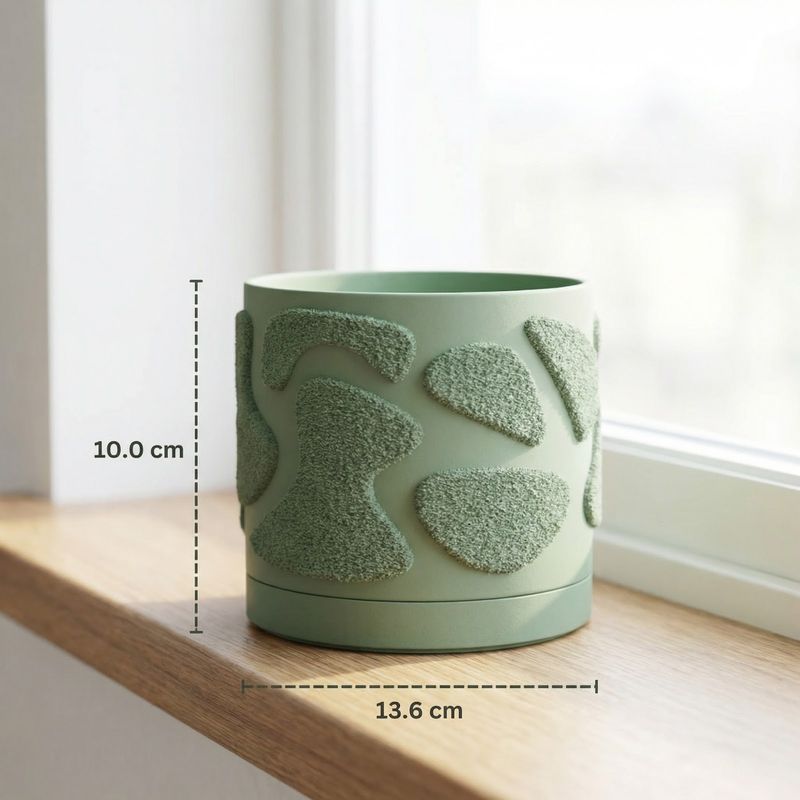Casa si Gradina - Gradinarit si plante - Plante si ghivece - Ghivece si suporturi - Ghiveci decorativ verde, 14 cm, cu drenaj integrat, textura organica - Infinity.ro