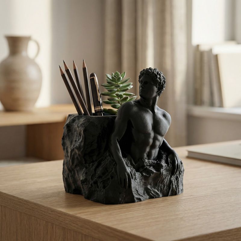 Carti si Birotica - Birotica - Accesorii de birou - Suporturi accesorii birou - Suport Pixuri Sculptural, Negru, 17 cm - Infinity.ro