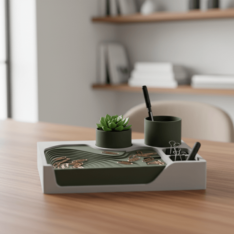 Carti si Birotica - Birotica - Accesorii de birou - Suporturi accesorii birou - Organizator Birou Multifunctional, Verde & Gri, 24 cm - Infinity.ro