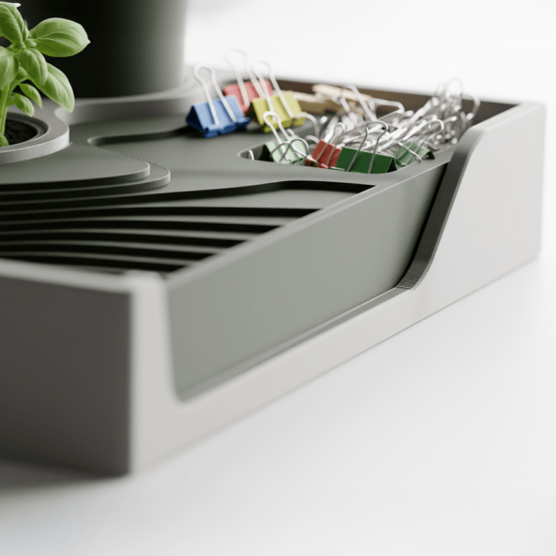 Carti si Birotica - Birotica - Accesorii de birou - Suporturi accesorii birou - Organizator Birou Multifunctional, Verde & Gri, 24 cm - Infinity.ro