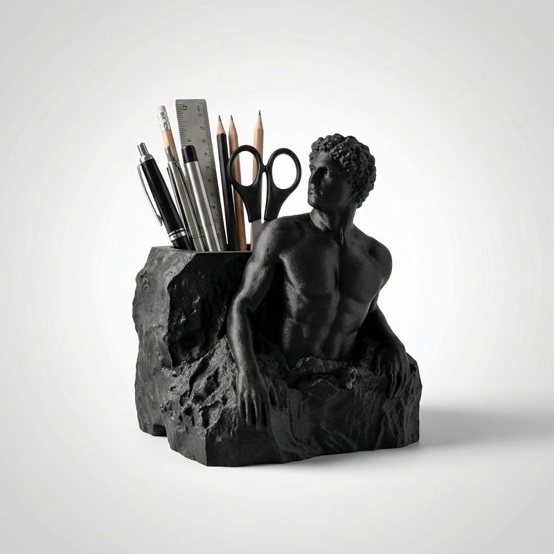 Carti si Birotica - Birotica - Accesorii de birou - Suporturi accesorii birou - Suport Pixuri Sculptural, Negru, 17 cm - Infinity.ro