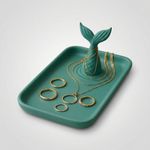 Fashion, accesorii si bijuterii - Femei - Bijuterii femei - Cutii bijuterii - Tava Organizator Bijuterii cu Motiv Marin, Verde petrol, 18 cm - Infinity.ro