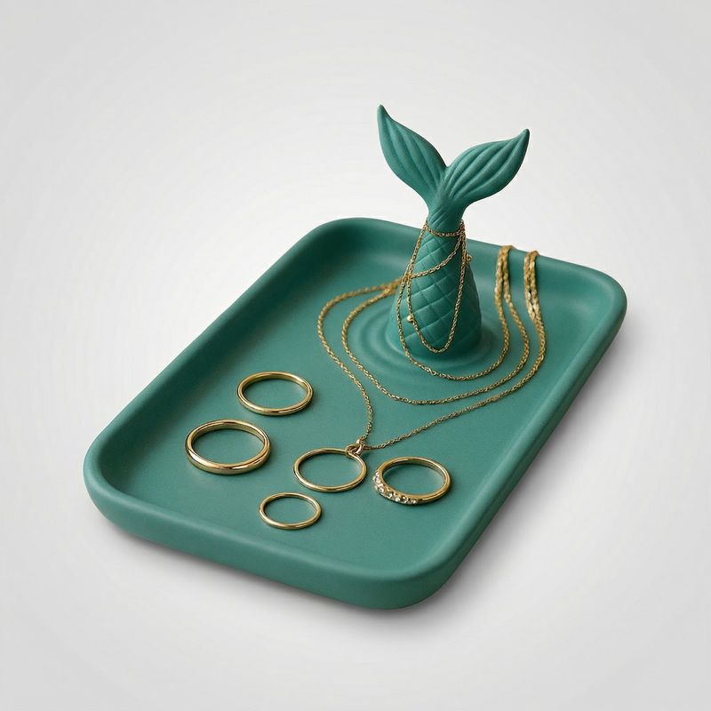 Fashion, accesorii si bijuterii - Femei - Bijuterii femei - Cutii bijuterii - Tava Organizator Bijuterii cu Motiv Marin, Verde petrol, 18 cm - Infinity.ro