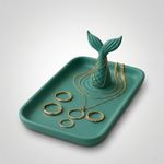 Fashion, accesorii si bijuterii - Femei - Bijuterii femei - Cutii bijuterii - Tava Organizator Bijuterii cu Motiv Marin, Verde petrol, 18 cm - Infinity.ro