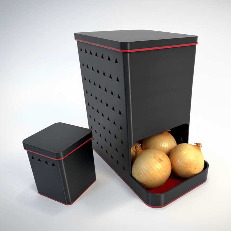 Casa si Gradina - Mobilier - Organizare si depozitare - Cutii depozitare - Cutie Depozitare Legume, Design Modern Ventilat pentru Evitarea Mucegaiului, Negru cu Rosu, 24 cm - Infinity.ro