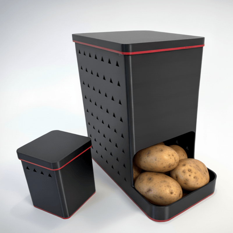 Casa si Gradina - Mobilier - Organizare si depozitare - Cutii depozitare - Cutie Depozitare Legume, Design Modern Ventilat pentru Evitarea Mucegaiului, Negru cu Rosu, 24 cm - Infinity.ro