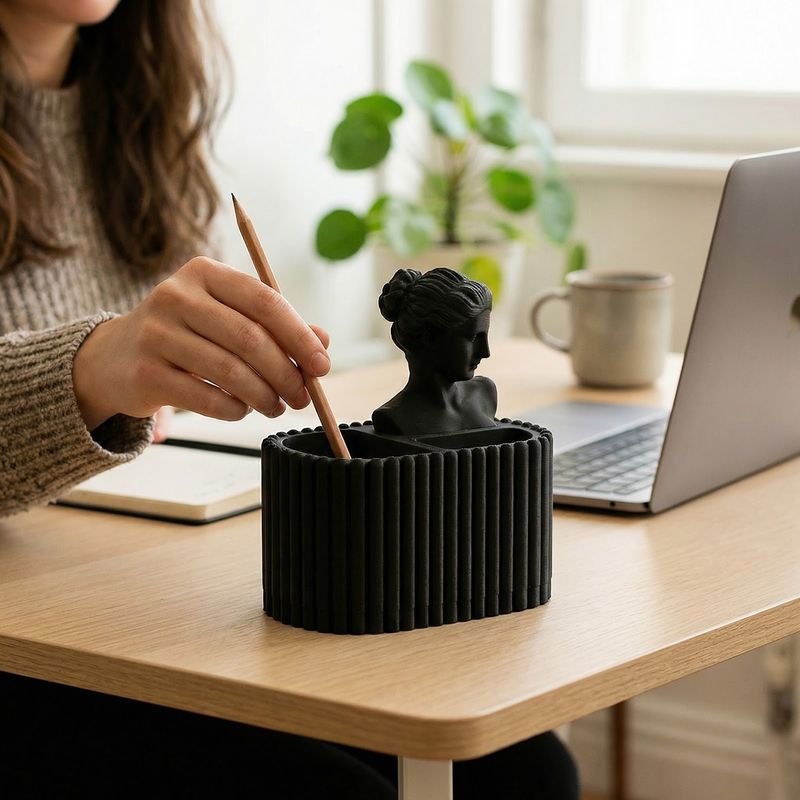 Carti si Birotica - Birotica - Accesorii de birou - Suporturi accesorii birou - Organizator Birou Sculptural cu Bust Clasic, Negru, 17 cm - Infinity.ro