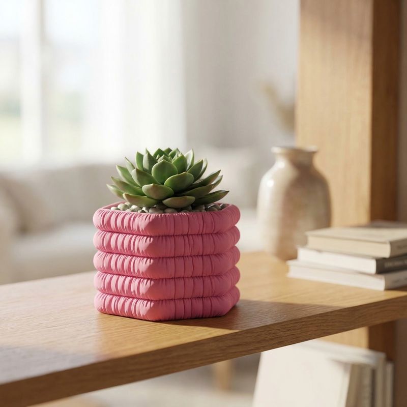 Casa si Gradina - Gradinarit si plante - Plante si ghivece - Ghivece si suporturi - Ghiveci decorativ, roz, 13 cm, aspect textil matlasat - Infinity.ro
