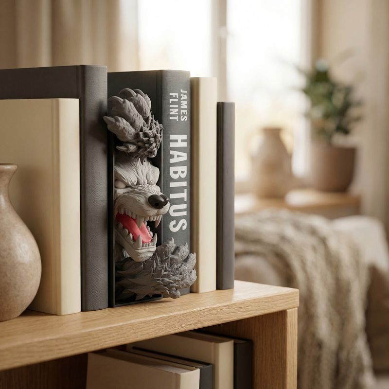 Carti si Birotica - Carti - Accesorii pentru cititori - Book Nook Decorativ Lup Mistic, Gri, 17 cm - Infinity.ro