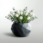 Casa si Gradina - Decoratiuni - Obiecte decorative - Vaze si boluri decorative - Bol Decorativ Geometric, Negru, 14 cm - Infinity.ro