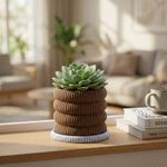 Casa si Gradina - Gradinarit si plante - Plante si ghivece - Ghivece si suporturi - Ghiveci Decorativ Striat cu Farfurie, Maro, 11 cm - Infinity.ro