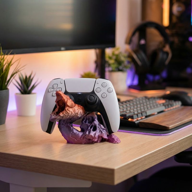 PC, gaming si accesorii - Gaming - Accesorii gaming - Accesorii console gaming - Suport Controller cu Design Craniu si Sarpe, Mov, 12 cm - Infinity.ro
