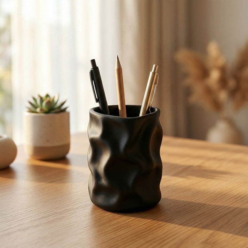 Carti si Birotica - Birotica - Accesorii de birou - Suporturi accesorii birou - Organizator Birou Sculptural, Negru, 16 cm - Infinity.ro