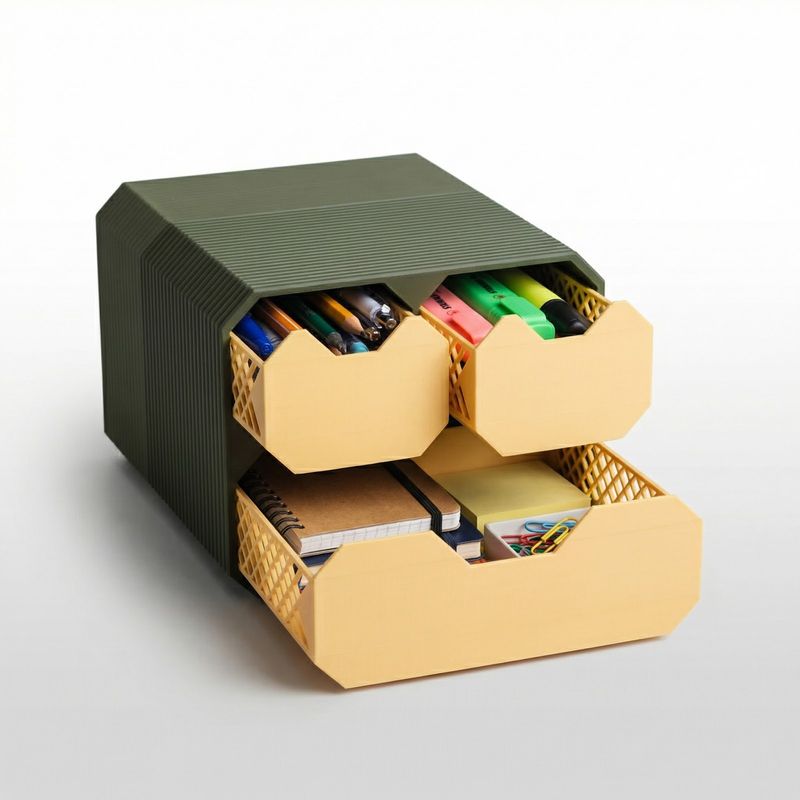 Carti si Birotica - Birotica - Accesorii de birou - Suporturi accesorii birou - Organizator Birou cu Sertare Minimalist, Negru/Auriu, 24 cm - Infinity.ro