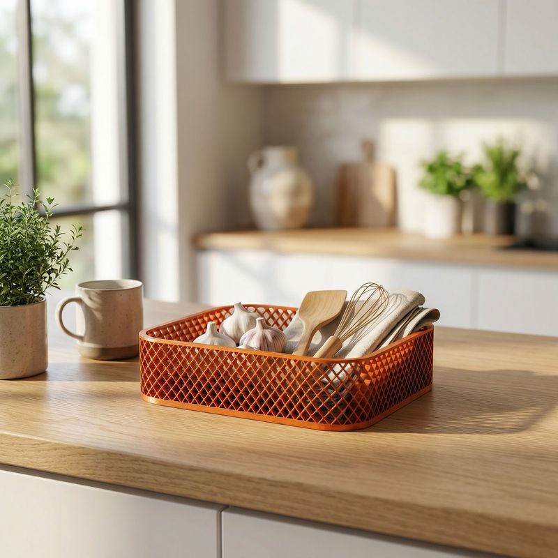 Casa si Gradina - Mobilier - Organizare si depozitare - Cutii depozitare - Tavita Organizatoare Geometrica, Portocaliu, 16 cm - Infinity.ro