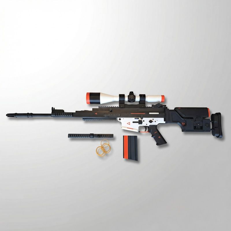 Jucarii, Copii si Bebe - Jucarii si jocuri - Jucarii de rol - Arme de jucarie - Pusca cu Elastice Silueta Tactica, Negru cu Alb, 33 cm - Infinity.ro