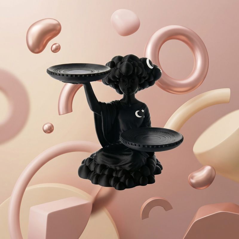 Fashion, accesorii si bijuterii - Femei - Bijuterii femei - Cutii bijuterii - Suport Bijuterii cu Tavi Duble Celest, Negru, 20 cm - Infinity.ro