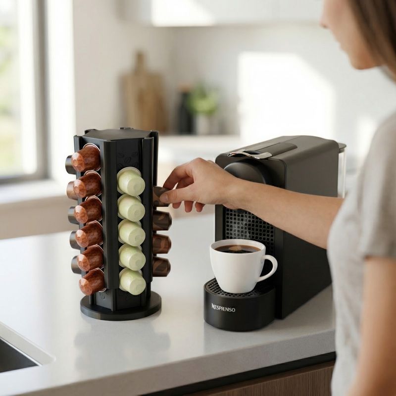 Electronice si Electrocasnice - Electrocasnice bucatarie - Preparare bauturi - Accesorii si consumabile aparate preparare bauturi - Suport Rotativ pentru 36 Capsule Cafea, Negru, 11 cm - Infinity.ro