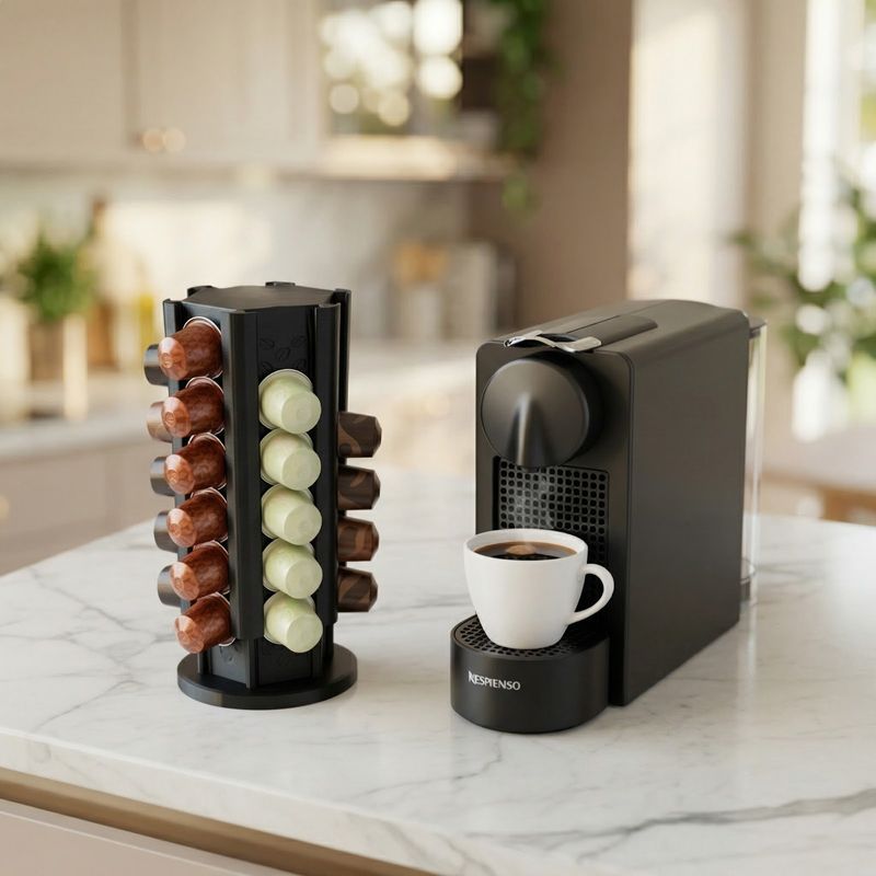 Electronice si Electrocasnice - Electrocasnice bucatarie - Preparare bauturi - Accesorii si consumabile aparate preparare bauturi - Suport Rotativ pentru 36 Capsule Cafea, Negru, 11 cm - Infinity.ro