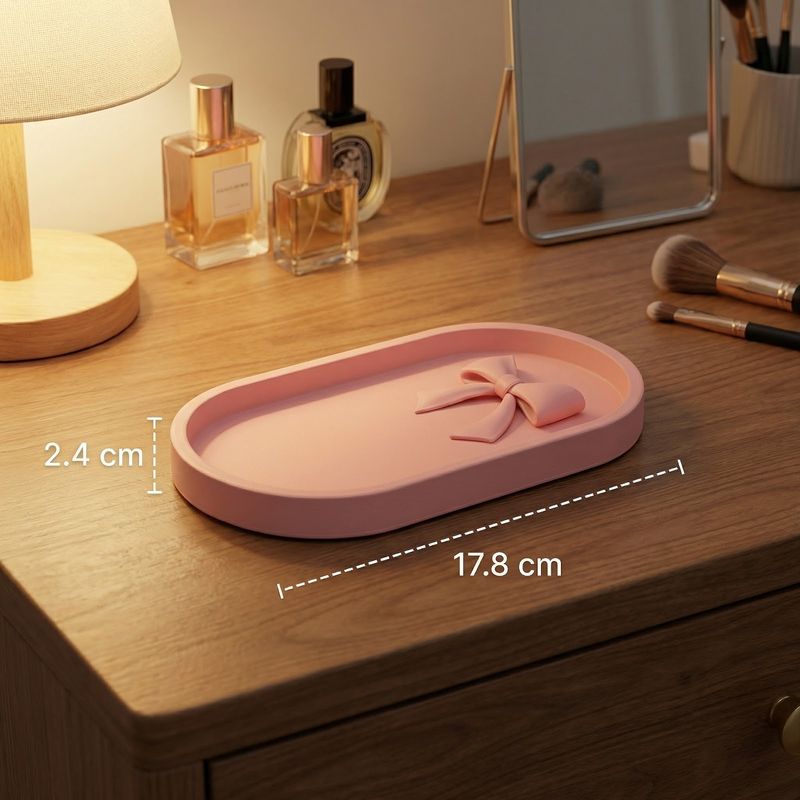 Fashion, accesorii si bijuterii - Femei - Bijuterii femei - Cutii bijuterii - Tavita pentru Bijuterii cu Funda Sculpturala, Roz Pastel, 18 cm - Infinity.ro