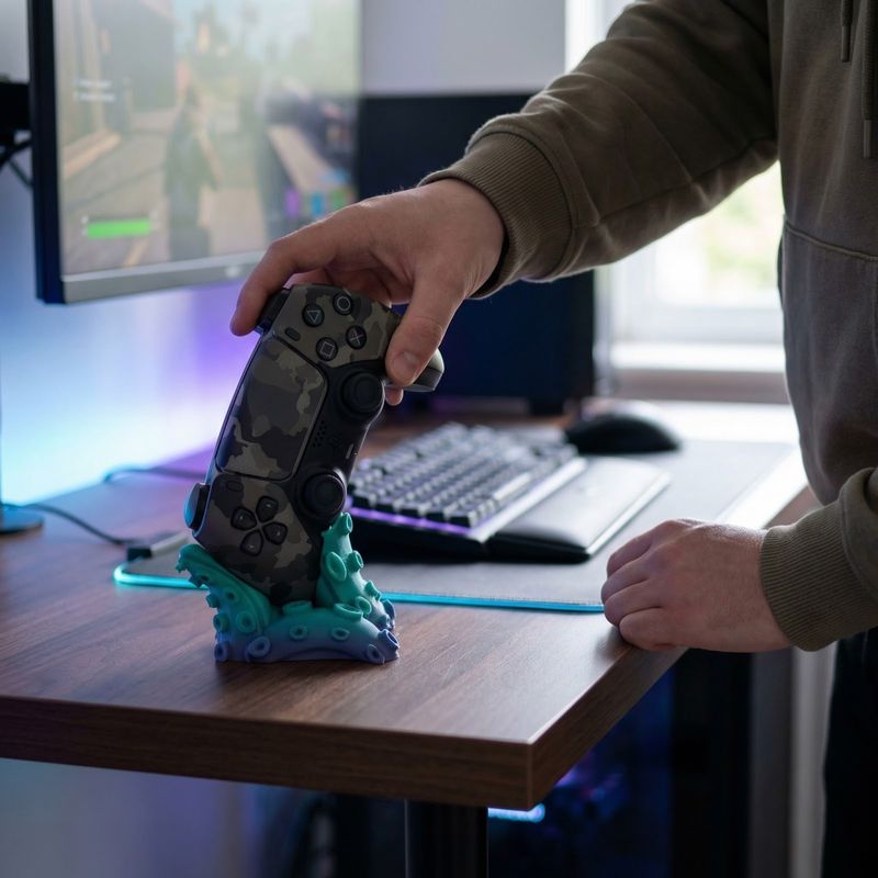 PC, gaming si accesorii - Gaming - Accesorii gaming - Accesorii console gaming - Suport Controller 3D Turcoaz, Tentacule Marine, 12 cm - Infinity.ro