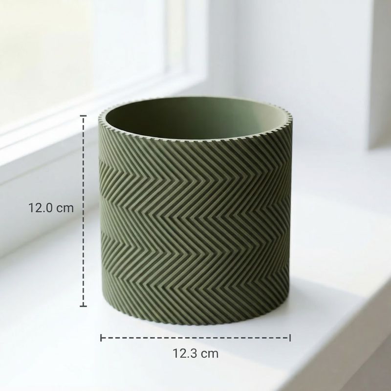 Casa si Gradina - Gradinarit si plante - Plante si ghivece - Ghivece si suporturi - Ghiveci decorativ Zigzag, Verde Oliv, 12 cm - Infinity.ro