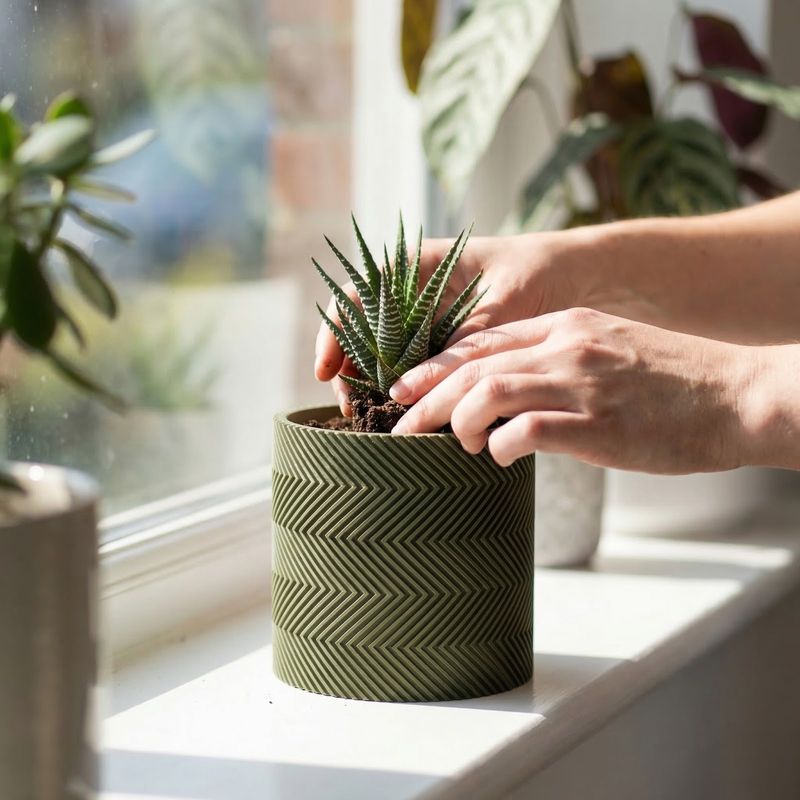 Casa si Gradina - Gradinarit si plante - Plante si ghivece - Ghivece si suporturi - Ghiveci decorativ Zigzag, Verde Oliv, 12 cm - Infinity.ro