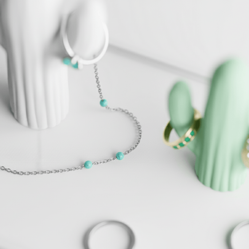 Fashion, accesorii si bijuterii - Femei - Bijuterii femei - Cutii bijuterii - Suport Bijuterii Design Cactus, Alb & Verde, 20 cm - Infinity.ro