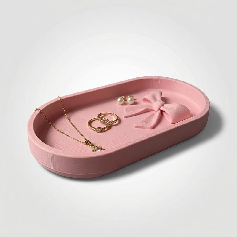 Fashion, accesorii si bijuterii - Femei - Bijuterii femei - Cutii bijuterii - Tavita pentru Bijuterii cu Funda Sculpturala, Roz Pastel, 18 cm - Infinity.ro