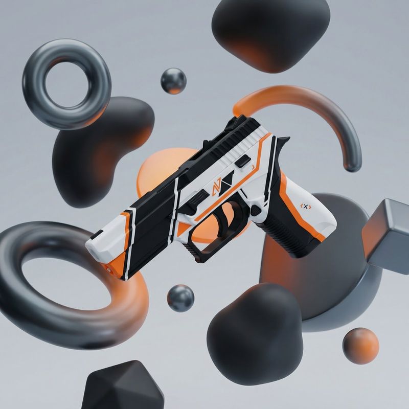 Jucarii, Copii si Bebe - Jucarii si jocuri - Jucarii de rol - Arme de jucarie - Pistol de jucarie futurist, Alb/Negru/Portocaliu, 3 cm - Infinity.ro