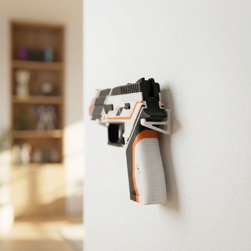 Jucarii, Copii si Bebe - Jucarii si jocuri - Jucarii de rol - Arme de jucarie - Pistol de jucarie futurist, Alb/Negru/Portocaliu, 3 cm - Infinity.ro