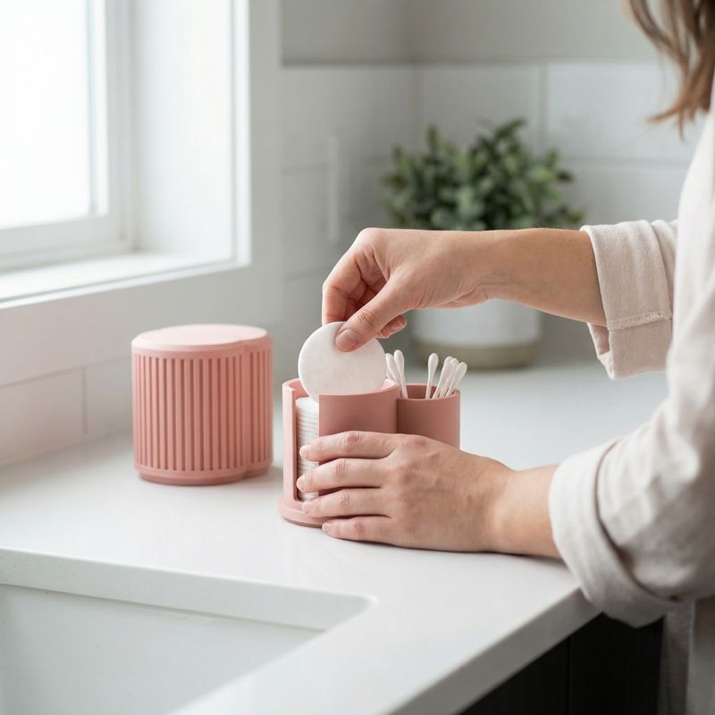 Casa si Gradina - Sanitare - Suporturi si accesorii baie - Accesorii baie - Organizator Baie cu Capac pentru Dischete si Betisoare, Roz, 11 cm - Infinity.ro