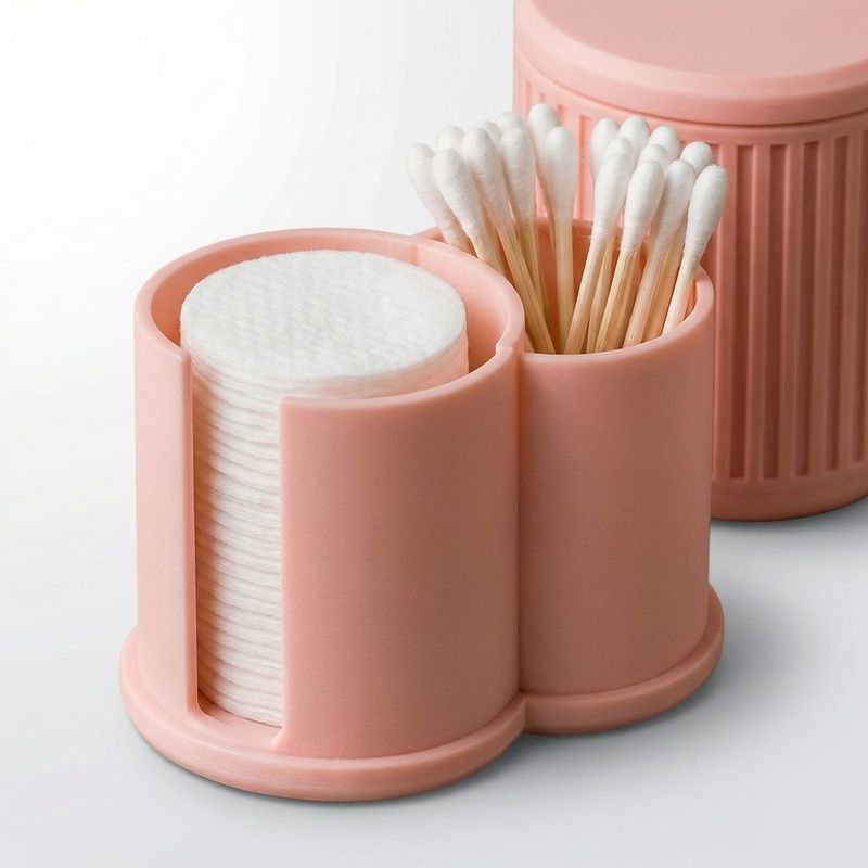 Casa si Gradina - Sanitare - Suporturi si accesorii baie - Accesorii baie - Organizator Baie cu Capac pentru Dischete si Betisoare, Roz, 11 cm - Infinity.ro