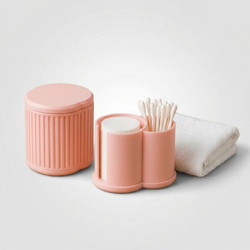 Casa si Gradina - Sanitare - Suporturi si accesorii baie - Accesorii baie - Organizator Baie cu Capac pentru Dischete si Betisoare, Roz, 11 cm - Infinity.ro