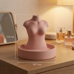 Fashion, accesorii si bijuterii - Femei - Bijuterii femei - Cutii bijuterii - Suport Bijuterii Silueta Minimalista cu Tava, Roz Pudrat, 19 cm - Infinity.ro
