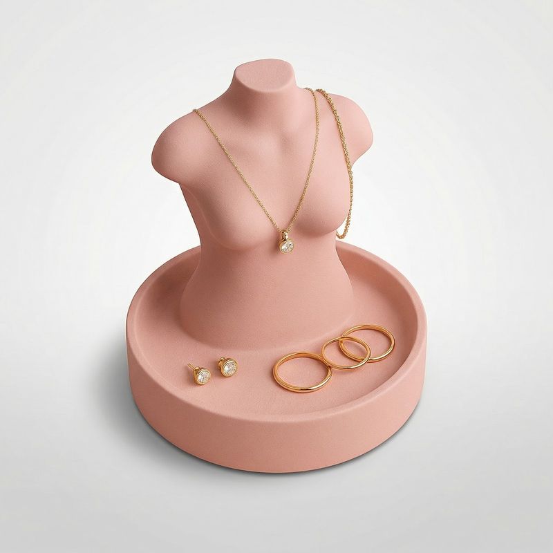 Fashion, accesorii si bijuterii - Femei - Bijuterii femei - Cutii bijuterii - Suport Bijuterii Silueta Minimalista cu Tava, Roz Pudrat, 19 cm - Infinity.ro