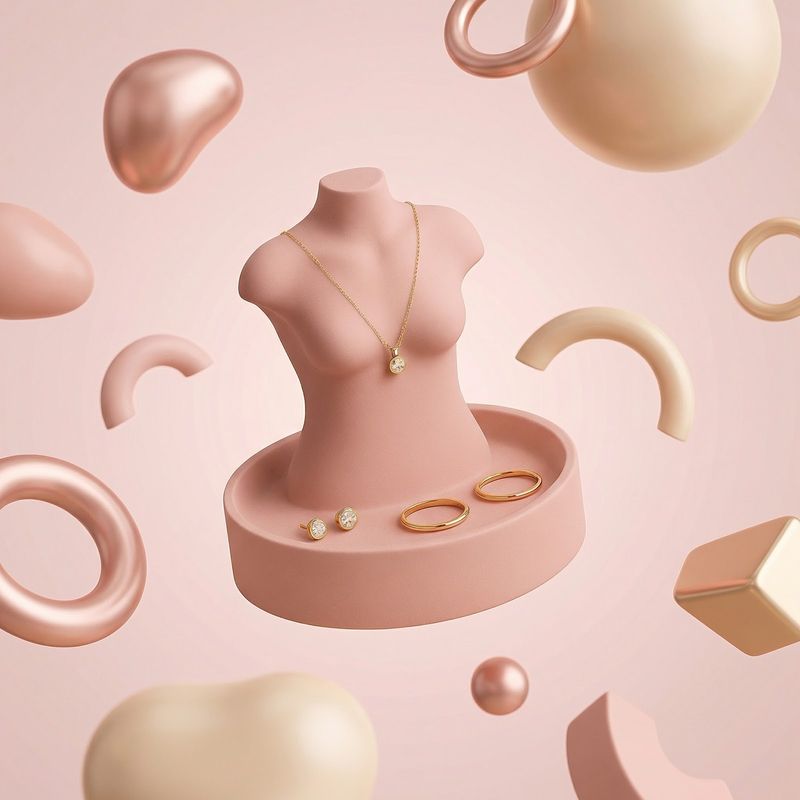 Fashion, accesorii si bijuterii - Femei - Bijuterii femei - Cutii bijuterii - Suport Bijuterii Silueta Minimalista cu Tava, Roz Pudrat, 19 cm - Infinity.ro