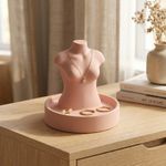 Fashion, accesorii si bijuterii - Femei - Bijuterii femei - Cutii bijuterii - Suport Bijuterii Silueta Minimalista cu Tava, Roz Pudrat, 19 cm - Infinity.ro