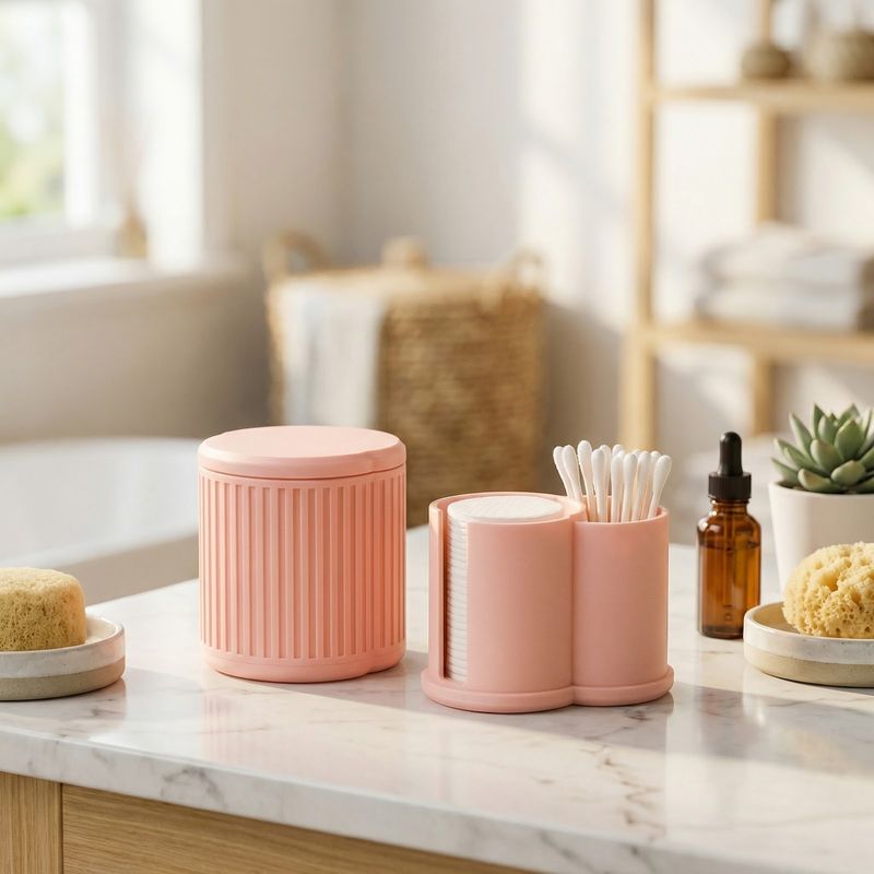 Casa si Gradina - Sanitare - Suporturi si accesorii baie - Accesorii baie - Organizator Baie cu Capac pentru Dischete si Betisoare, Roz, 11 cm - Infinity.ro