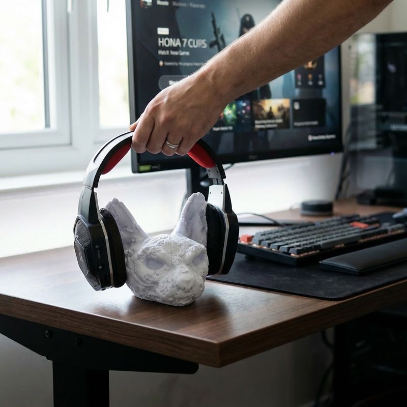 PC, gaming si accesorii - Periferice PC - Periferice Diverse - Suport Casti cu Silueta Felina, Alb, 20 cm - Infinity.ro
