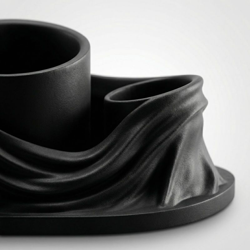 Carti si Birotica - Birotica - Accesorii de birou - Suporturi accesorii birou - Organizator birou sculptural, negru, 17 cm, design cu efect de drapaj - Infinity.ro
