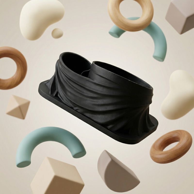 Carti si Birotica - Birotica - Accesorii de birou - Suporturi accesorii birou - Organizator birou sculptural, negru, 17 cm, design cu efect de drapaj - Infinity.ro