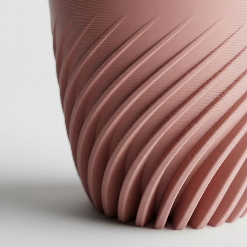 Casa si Gradina - Gradinarit si plante - Plante si ghivece - Ghivece si suporturi - Ghiveci Decorativ cu Nervuri Spiralate, Roz pudrat, 17 cm - Infinity.ro