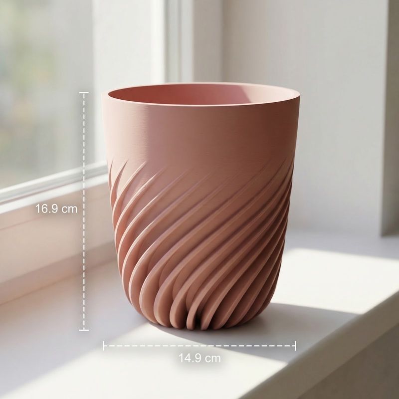 Casa si Gradina - Gradinarit si plante - Plante si ghivece - Ghivece si suporturi - Ghiveci Decorativ cu Nervuri Spiralate, Roz pudrat, 17 cm - Infinity.ro