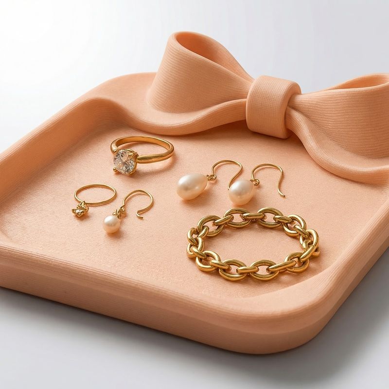 Fashion, accesorii si bijuterii - Femei - Bijuterii femei - Cutii bijuterii - Tavita Organizator Bijuterii cu Funda Eleganta, Roz Piersica, 15 cm - Infinity.ro