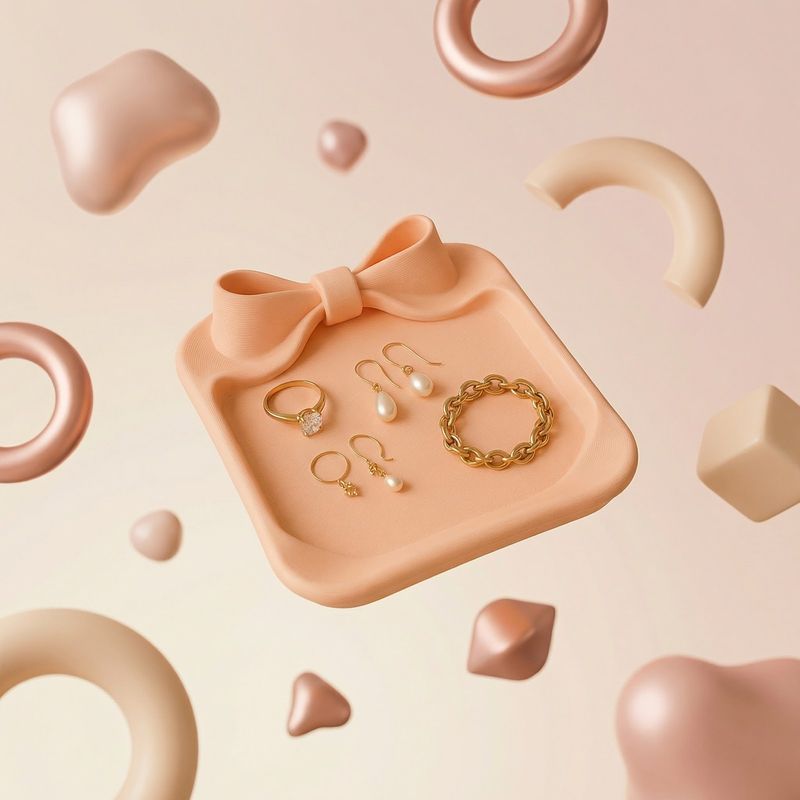 Fashion, accesorii si bijuterii - Femei - Bijuterii femei - Cutii bijuterii - Tavita Organizator Bijuterii cu Funda Eleganta, Roz Piersica, 15 cm - Infinity.ro