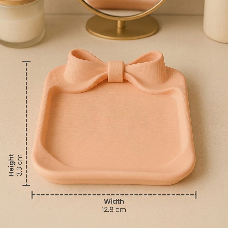 Fashion, accesorii si bijuterii - Femei - Bijuterii femei - Cutii bijuterii - Tavita Organizator Bijuterii cu Funda Eleganta, Roz Piersica, 15 cm - Infinity.ro