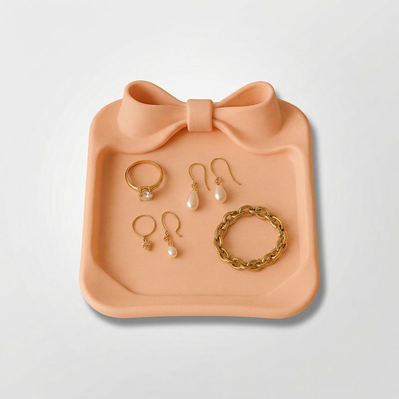 Fashion, accesorii si bijuterii - Femei - Bijuterii femei - Cutii bijuterii - Tavita Organizator Bijuterii cu Funda Eleganta, Roz Piersica, 15 cm - Infinity.ro