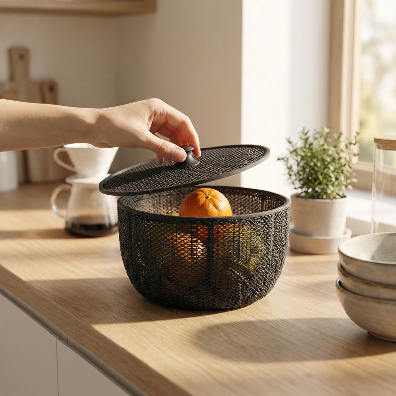 Casa si Gradina - Mobilier - Organizare si depozitare - Cutii depozitare - Cos de depozitare ventilat cu capac, negru, 20 cm - Infinity.ro