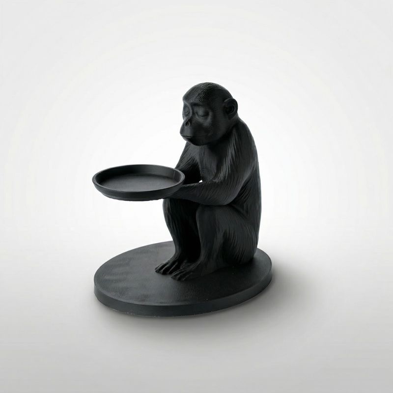 Casa si Gradina - Decoratiuni - Obiecte decorative - Accesorii decorative - Tava decorativa cu suport sculptural maimuta, neagra, 19cm - Infinity.ro